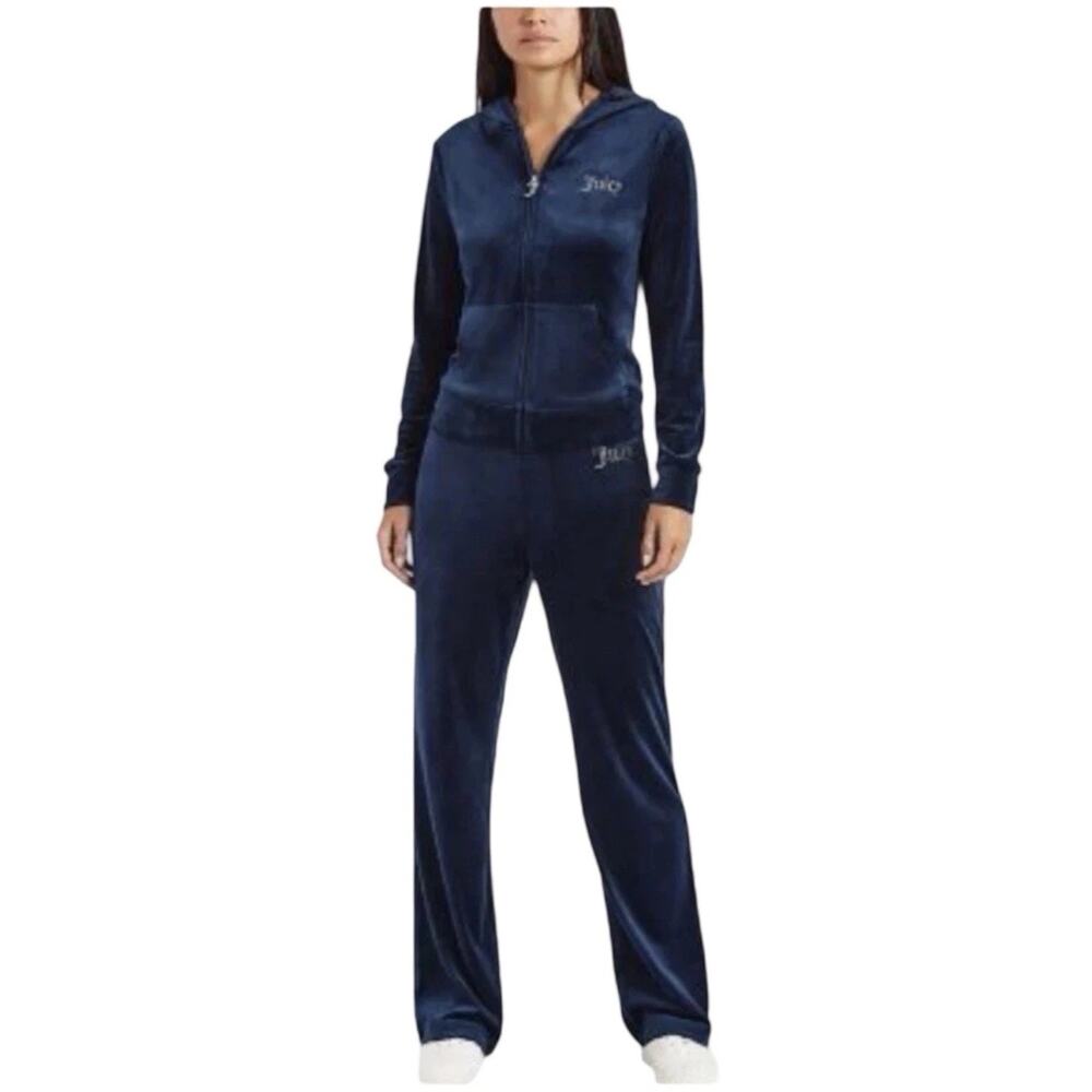 Juicy Couture Large Regal Blue Logo Velour Tracksuit Hoodie And Pants
